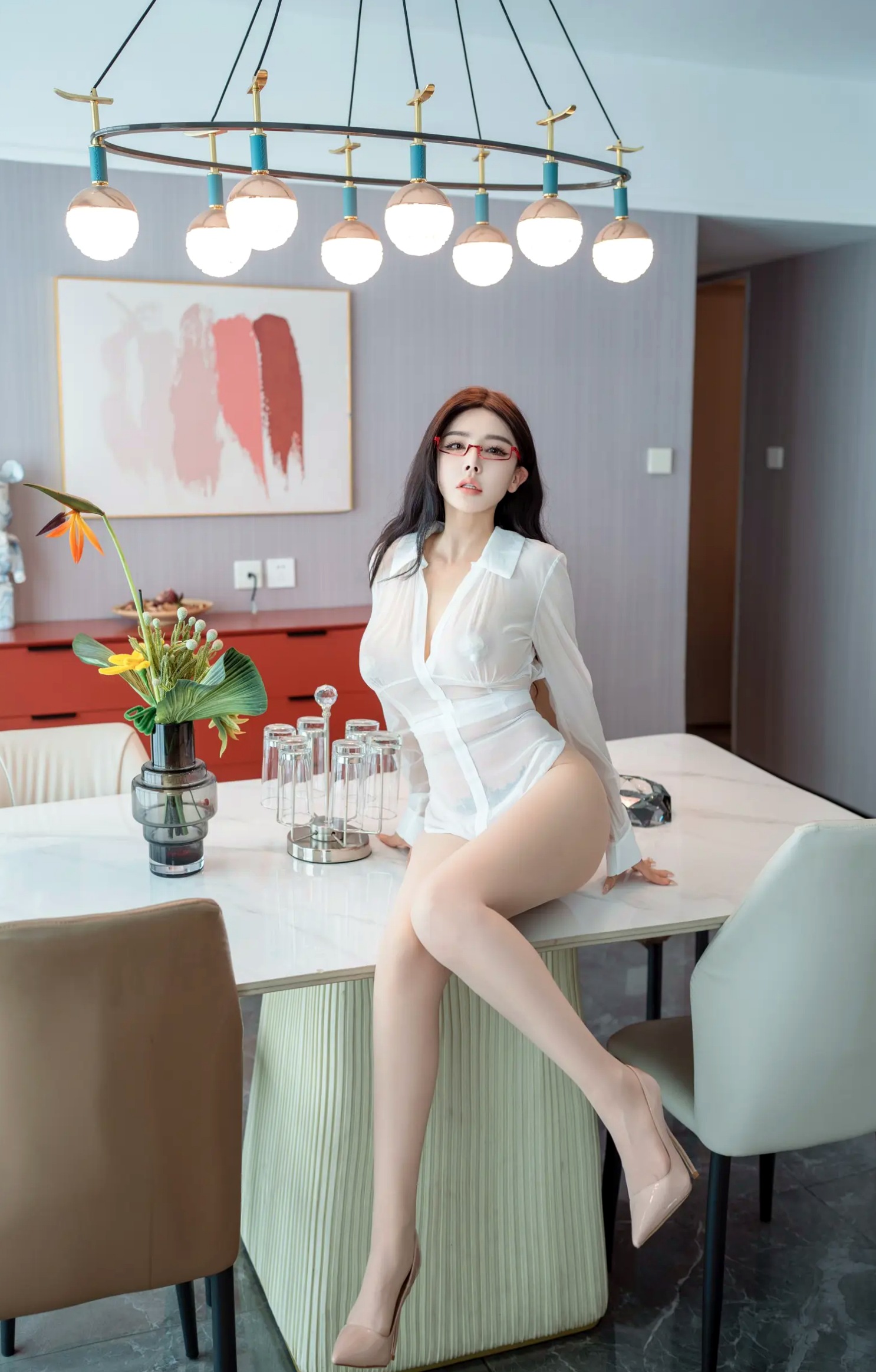 潘娇娇 - 温婉恋人白玫瑰，居家私房透视连体衣写真，红框眼镜解锁禁忌诱惑 [90P]