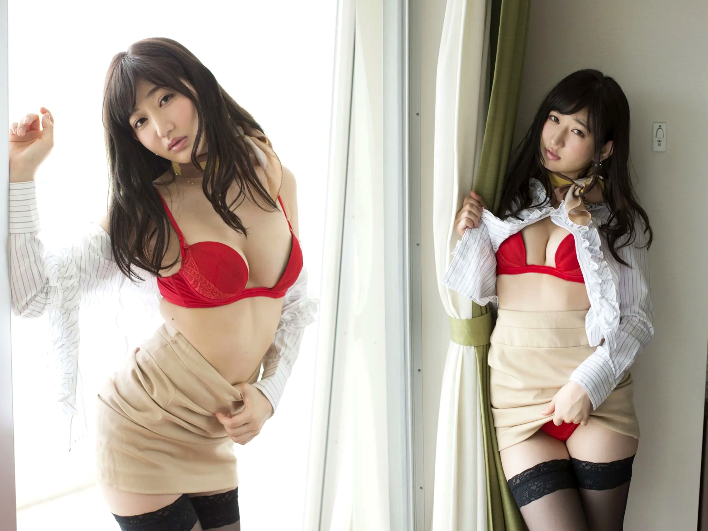 月城まゆ 梦的まゆとぴあ：清纯校服眼镜娘与火辣红色内衣私房写真