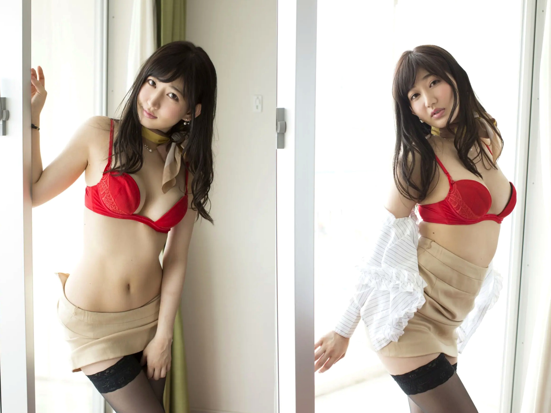 月城まゆ 梦的まゆとぴあ：清纯校服眼镜娘与火辣红色内衣私房写真