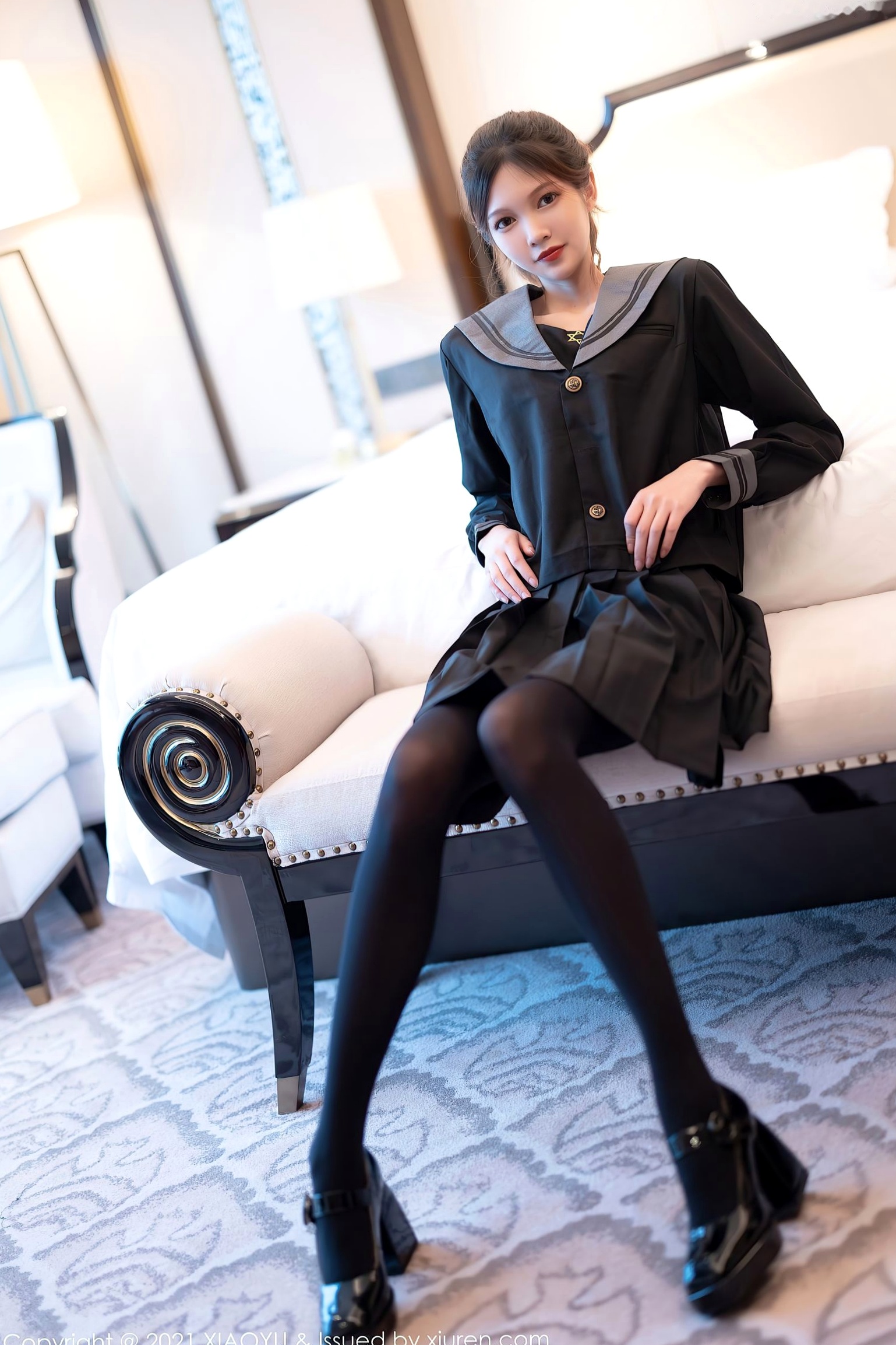 XiaoYu语画界-591-程程程-私房室内学院制服诱惑与黑丝内衣大尺度写真