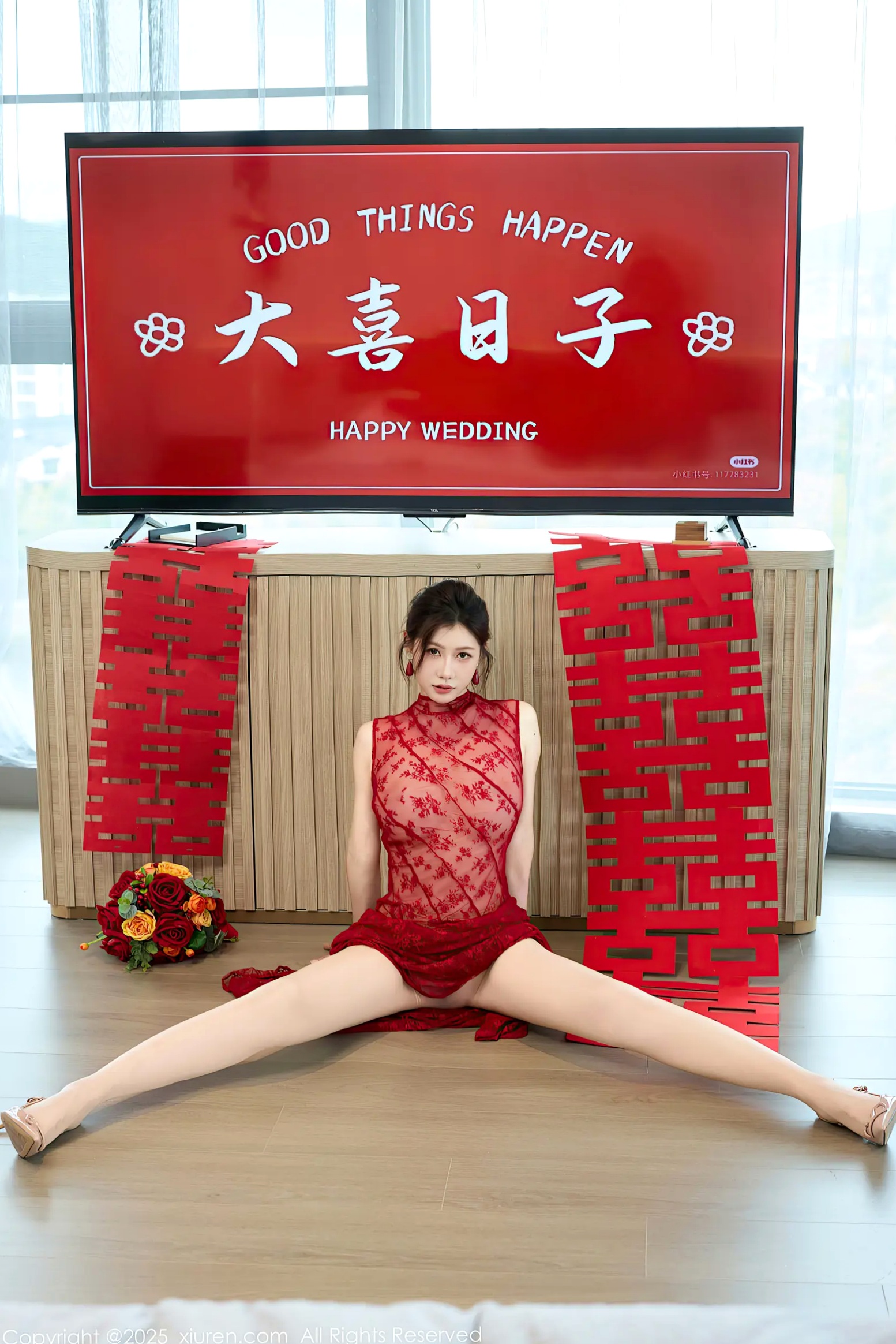 [秀人]尹甜甜：新婚大喜主题私房，红妆魅影极致诱惑，白皙尤物展现性感魅力大尺度套图