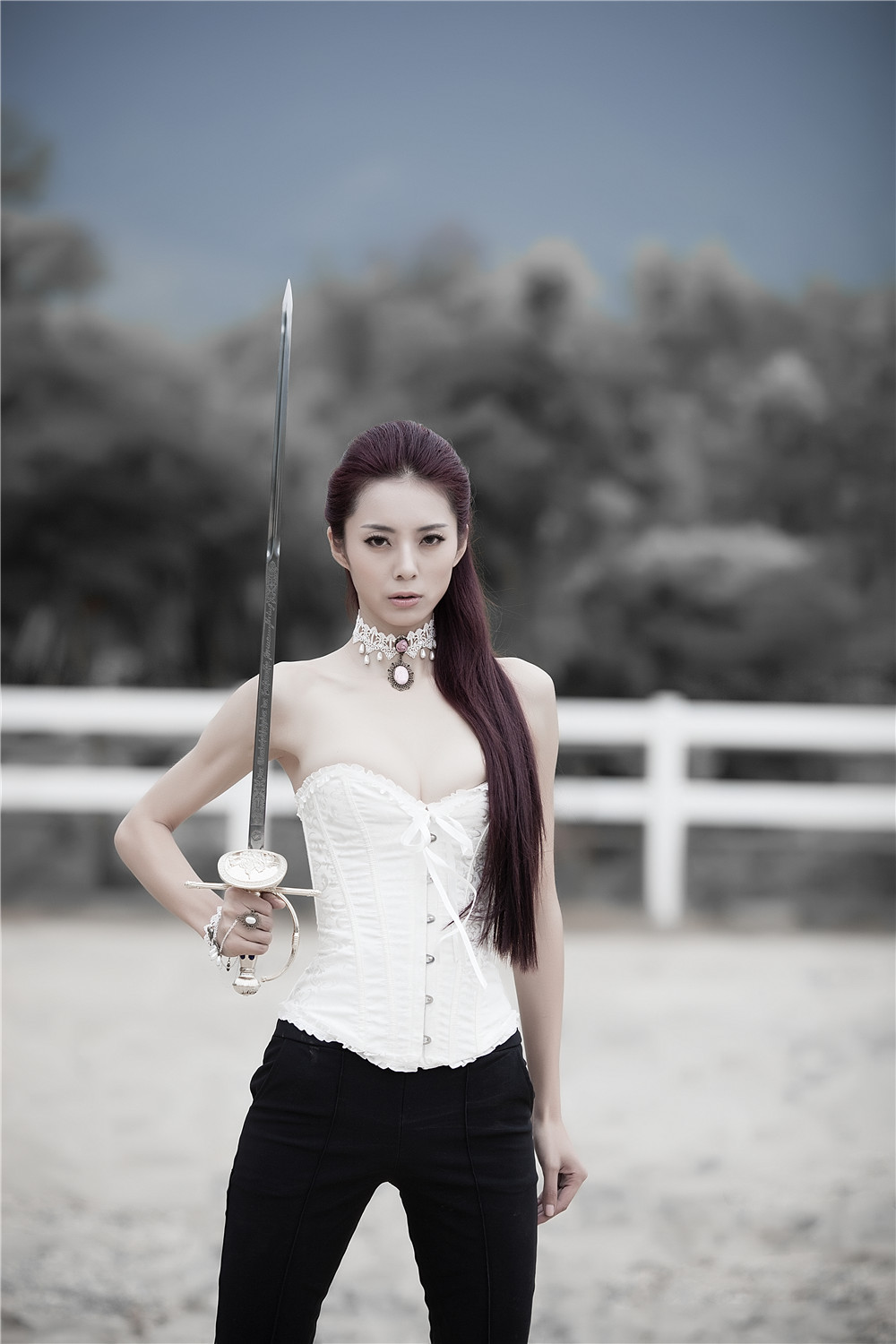 优美的素颜女神击剑气质美女