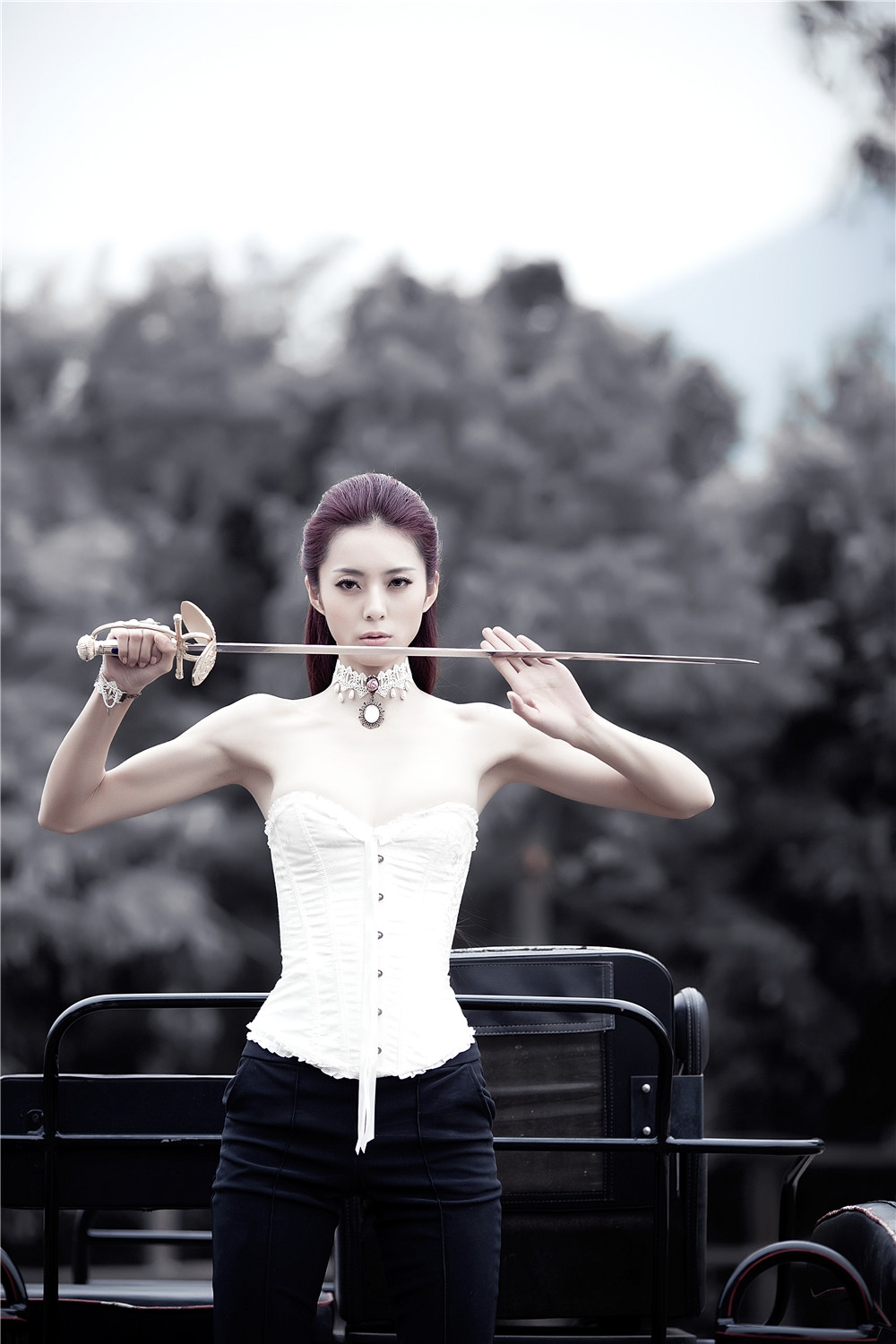 优美的素颜女神击剑气质美女